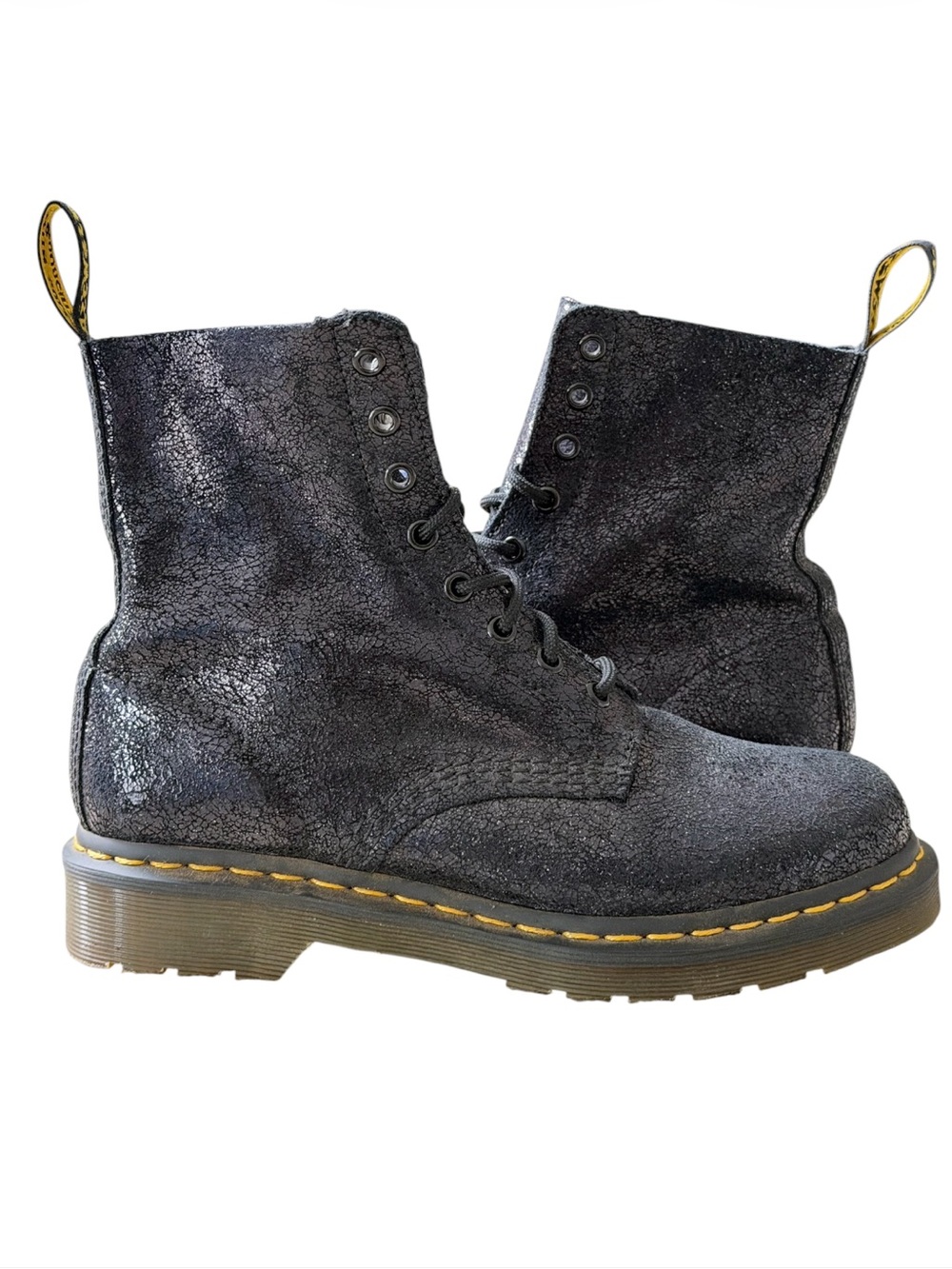 Dr. Martens 1460 Pascal Black Metallic Leather Iridescent Crackle Boots Size 8